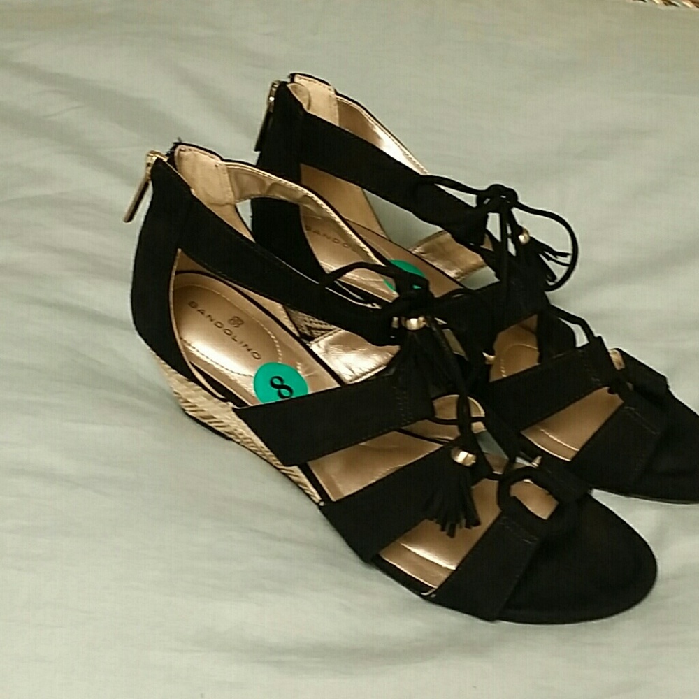 Bandolino Black Tassel Wedge Sandals
